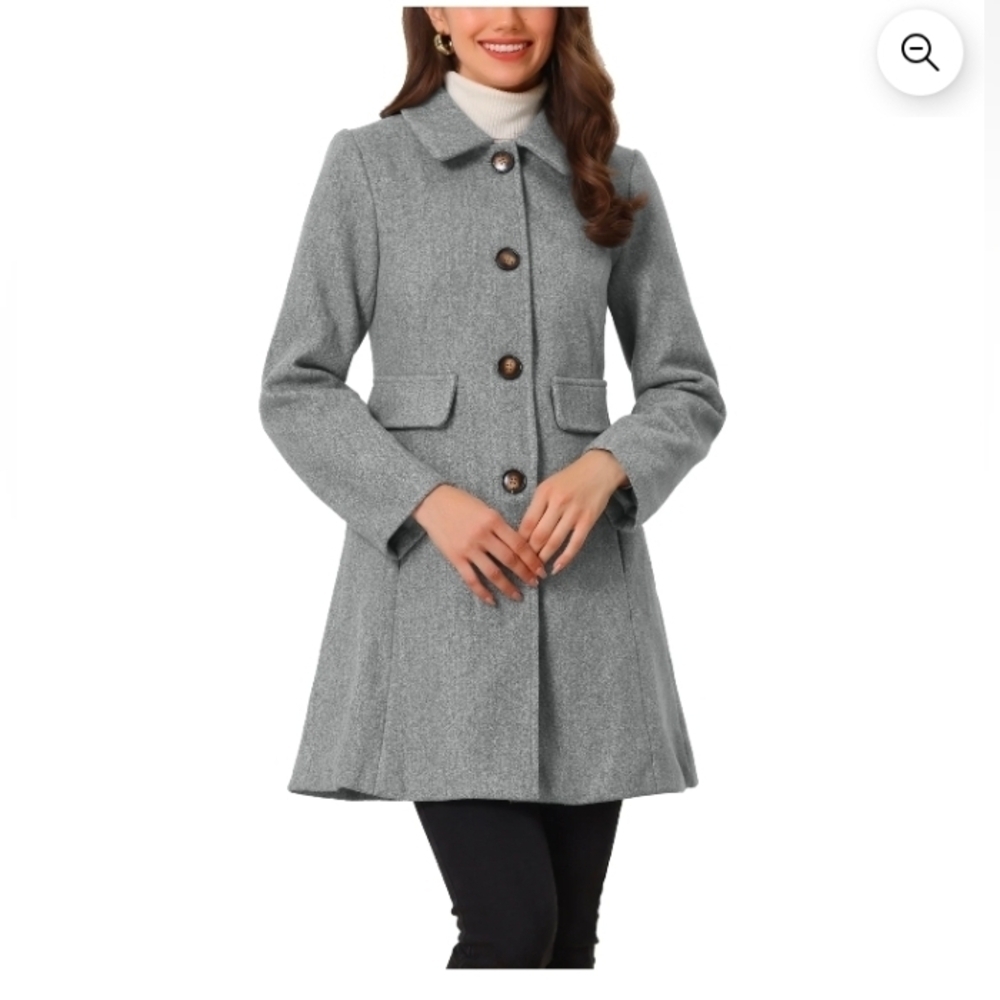 Allegra K Women's Vintage Lapel Collared Overcoat Single Breasted Mid-Long Winte